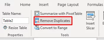 Shows where to find the remove duplicates option
