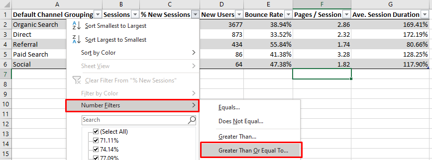 Shows how to apply the number filter