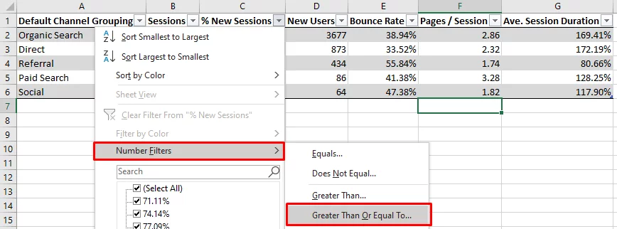 Shows how to apply the number filter