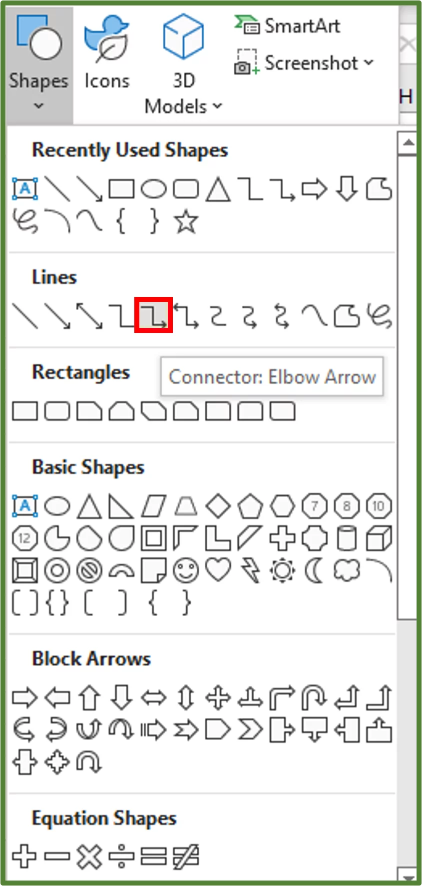 Screenshot showing the Elbow Arrow.