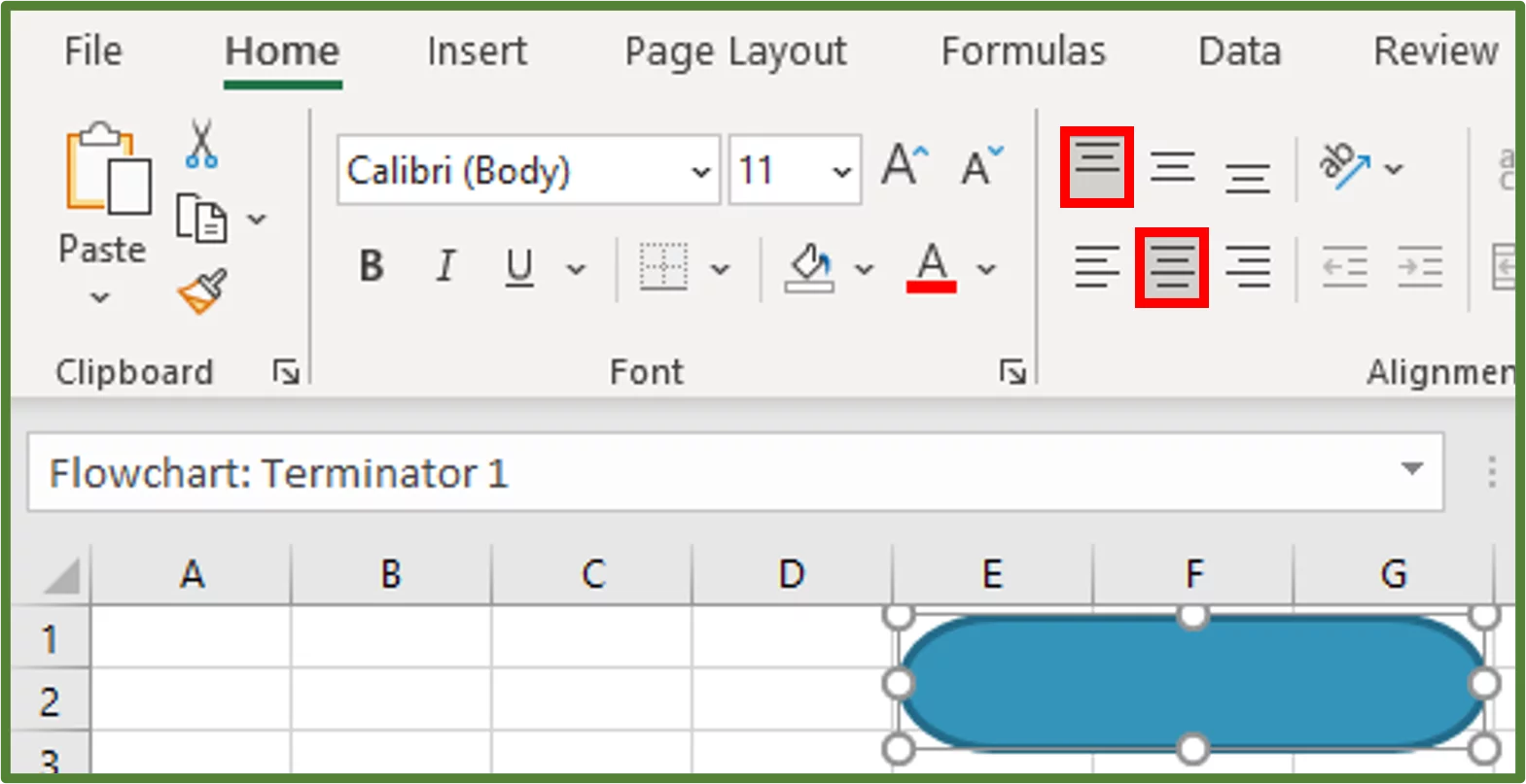 Screenshot showing the Top Align and Center options selected and highlighted.