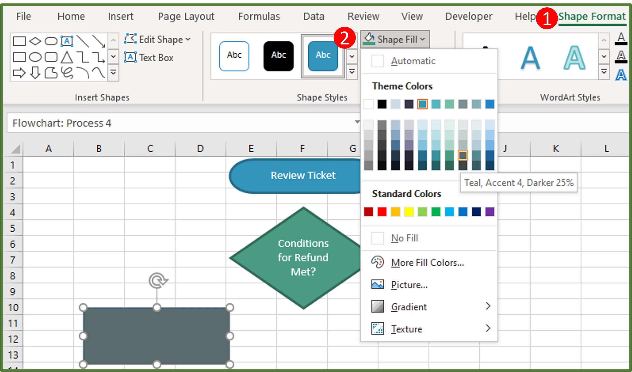 Screenshot showing the fill colour chosen.