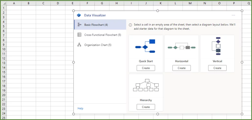 Screenshot showing the Visio Data Visualizer Add-in inserted into the worksheet.