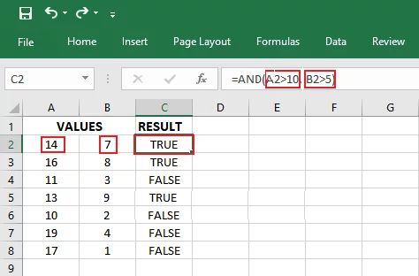 Using AND function to test two conditions.