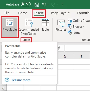 Path to insert Pivot Table in Excel