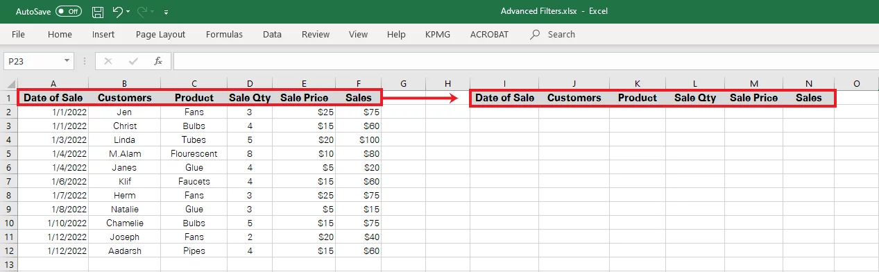 Copying / Pasting the headers