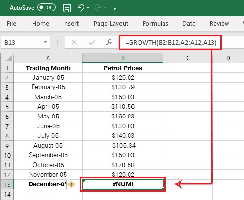 Excel returns #NUM! Error