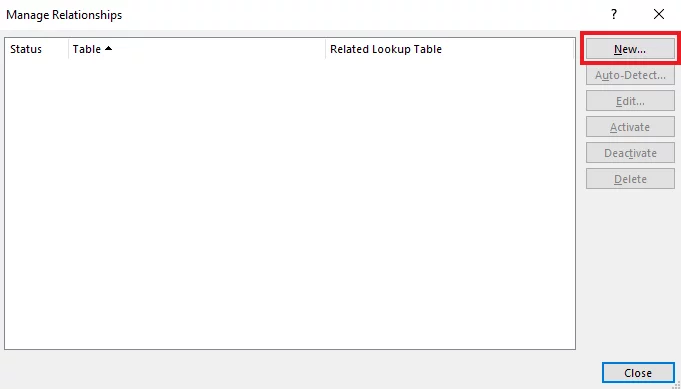 Manage Relationships Window