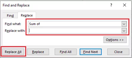 Changing the Row Headers using Find and Replace Function