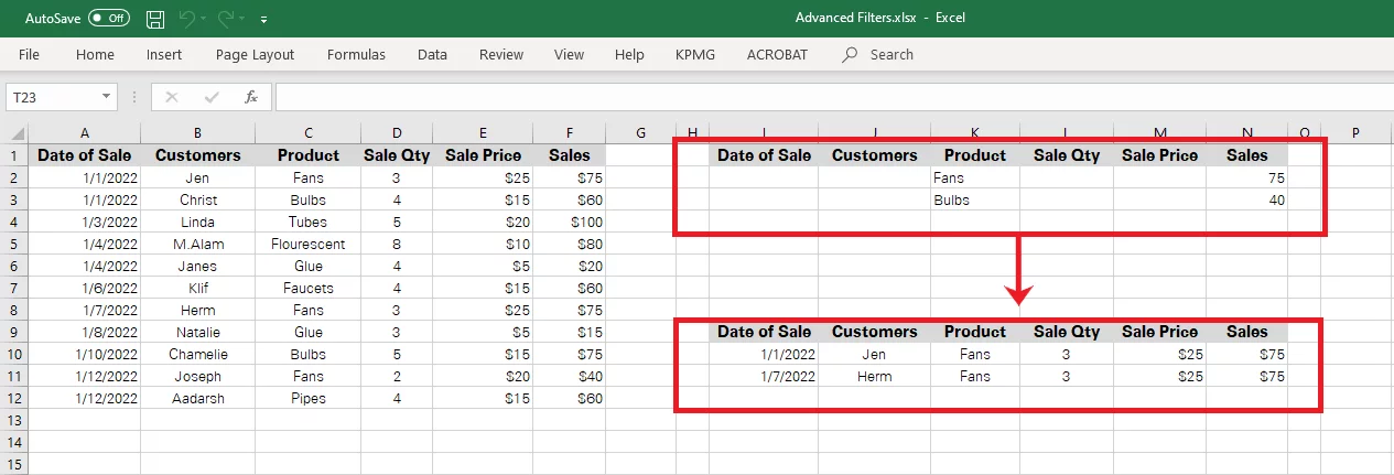 Excel filters data based on OR criteria