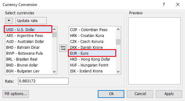 The Kutools currency conversion tool