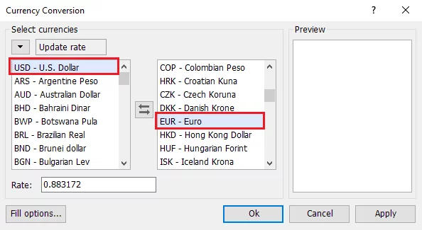The Kutools currency conversion tool