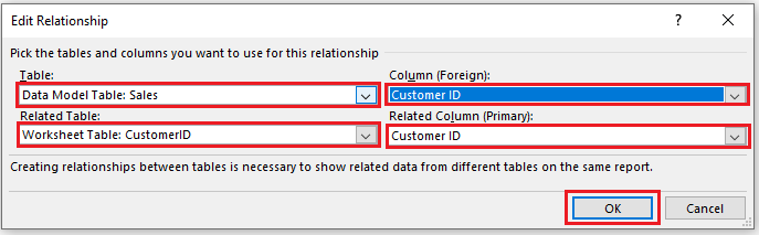Edit Relationships window all populated