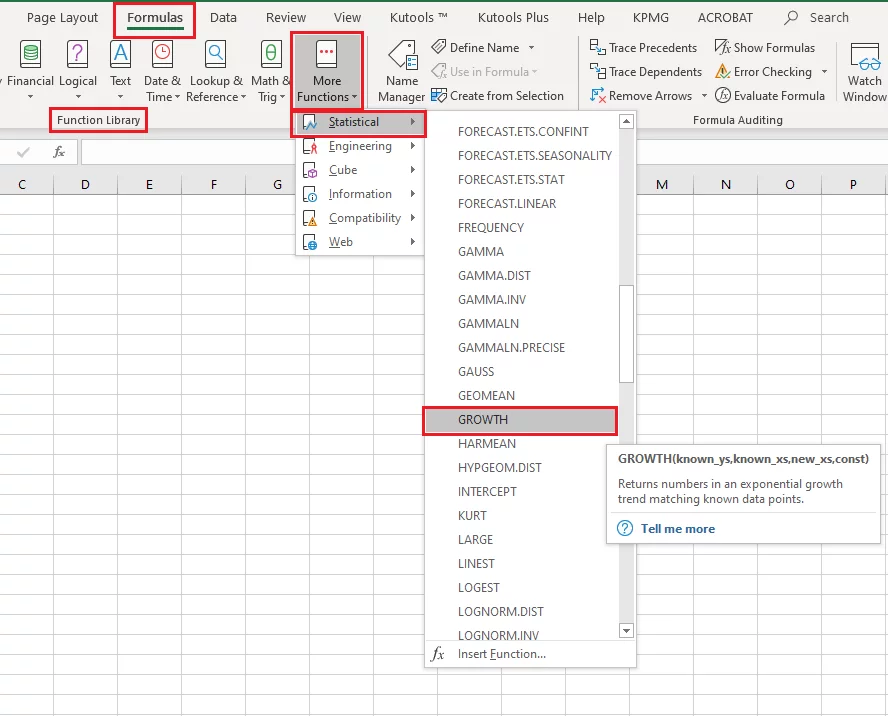 Accessing the GROWTH function from the functions library