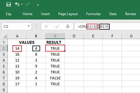 Using OR function to evaluate two conditions.