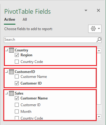 Tables in Pivot Table fields