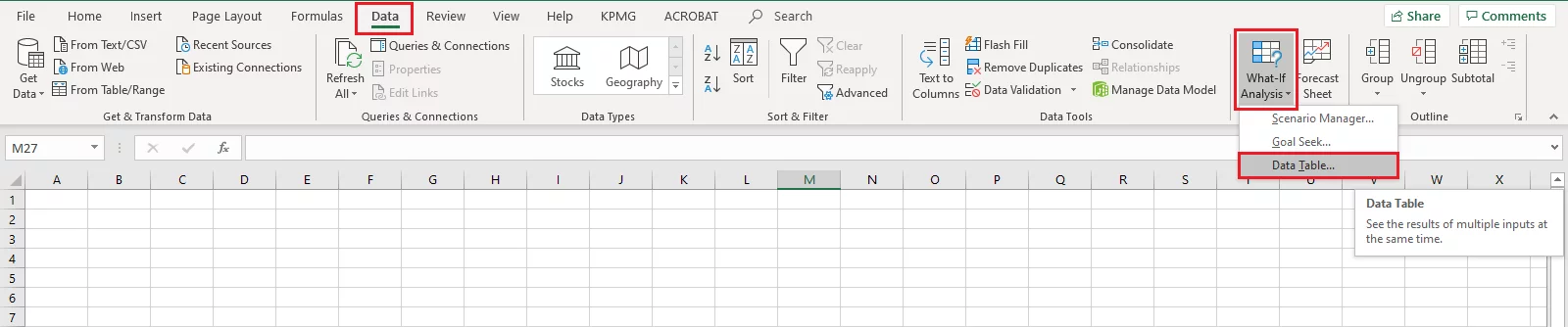 Accessing Data Tables in Excel
