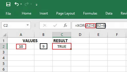 XOR function evaluates two conditions and returns TRUE.