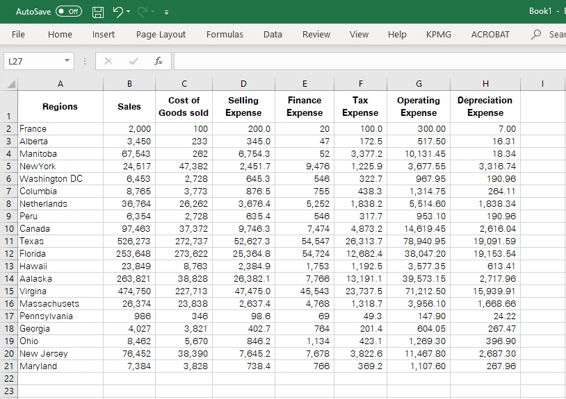 Sales, purchase, and other records tabulated in Excel