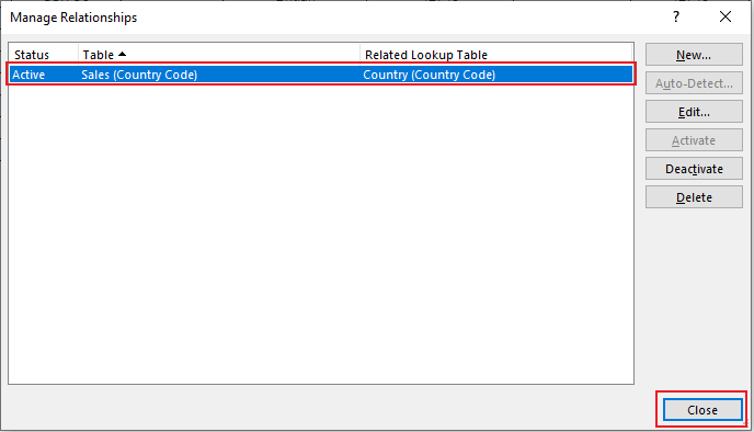 Relationship added to Excel