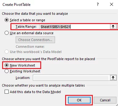 Inserting Pivot table in Excel