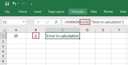 IFERROR returns ‘Error in calculation’ in the above screenshot.