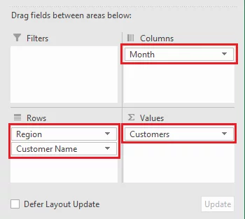 Pivot Table fields