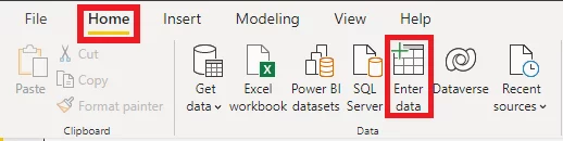 creating a new table in Power BI Desktop's Home tab