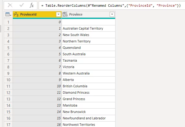 new table called Province/State