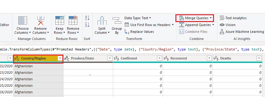 clicking “Merge Queries” options