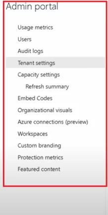 screenshot of power bi admin portal