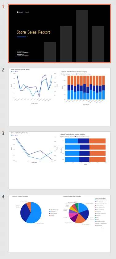 screenshot showing title slide plus one slide for each of the pages in your Power BI report