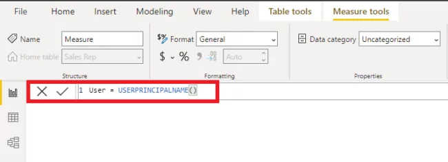 Screenshot of creating a new measure with a value of