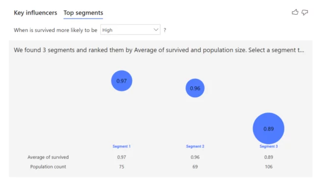 screenshot shows Top Segments tab providing a detailed view of any segments that Power BI has identified
