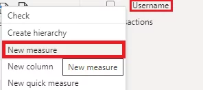 Screenshot of creating a new measure called "User"