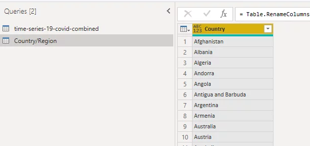 Renaming the column header