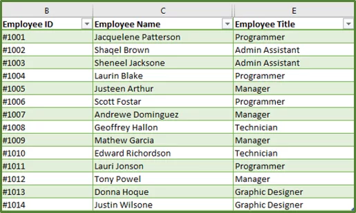 Screenshot showing the source data set