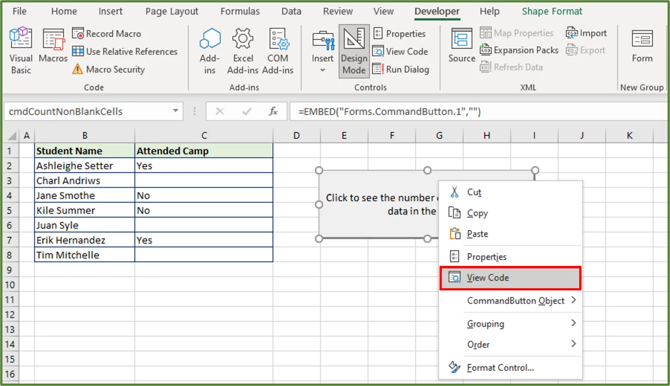 Screenshot showing the View Code option highlighted.