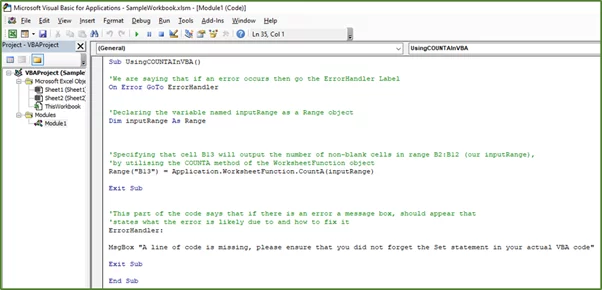 Screenshot showing the code for dealing with the error that is generated.