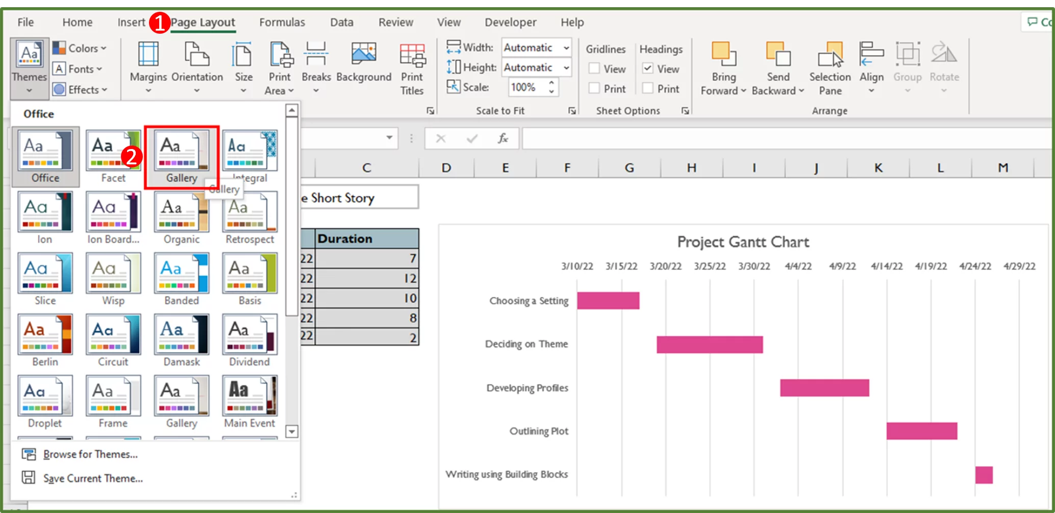 Screenshot showing the Gallery theme highlighted.