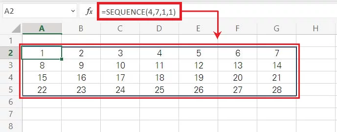 Excel creates an array/range of numbers
