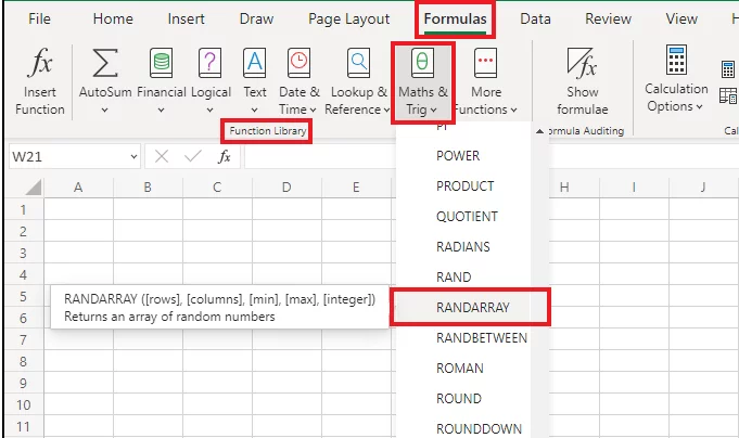 Accessing the RANDARRAY function from the Functions Library