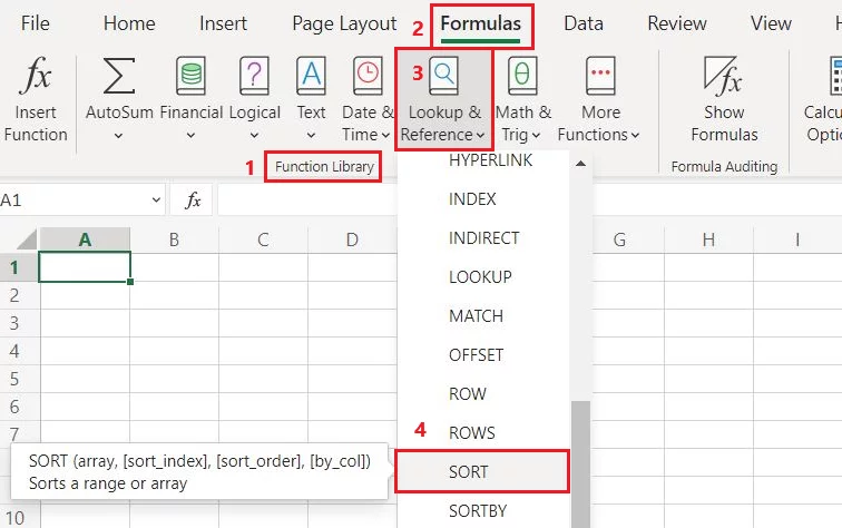 Accessing the SORT function from the function’s library