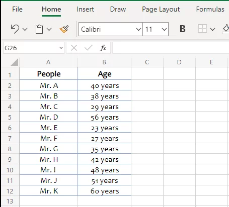 Age data of multiple people