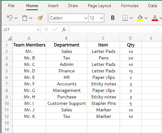 Purchase requisitions from different team members