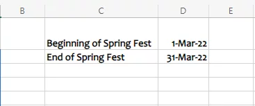 Beginning and ending date of the Spring festival