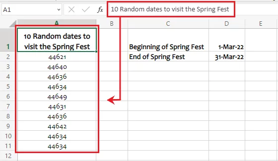 10 random serial numbers generated by Excel
