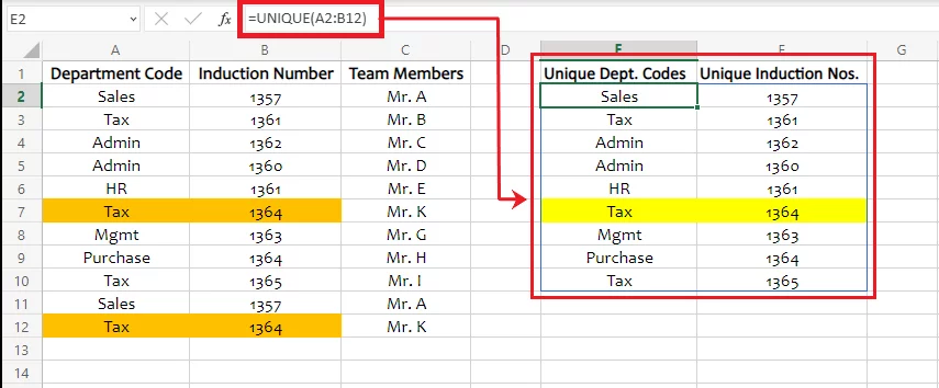 Excel has filtered out Tax 1364