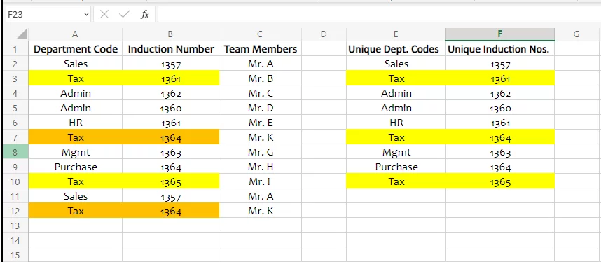 Excel has not filtered out values where the adjacent number is different