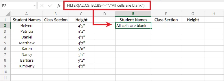 Excel gives back the value “All cells are blank”